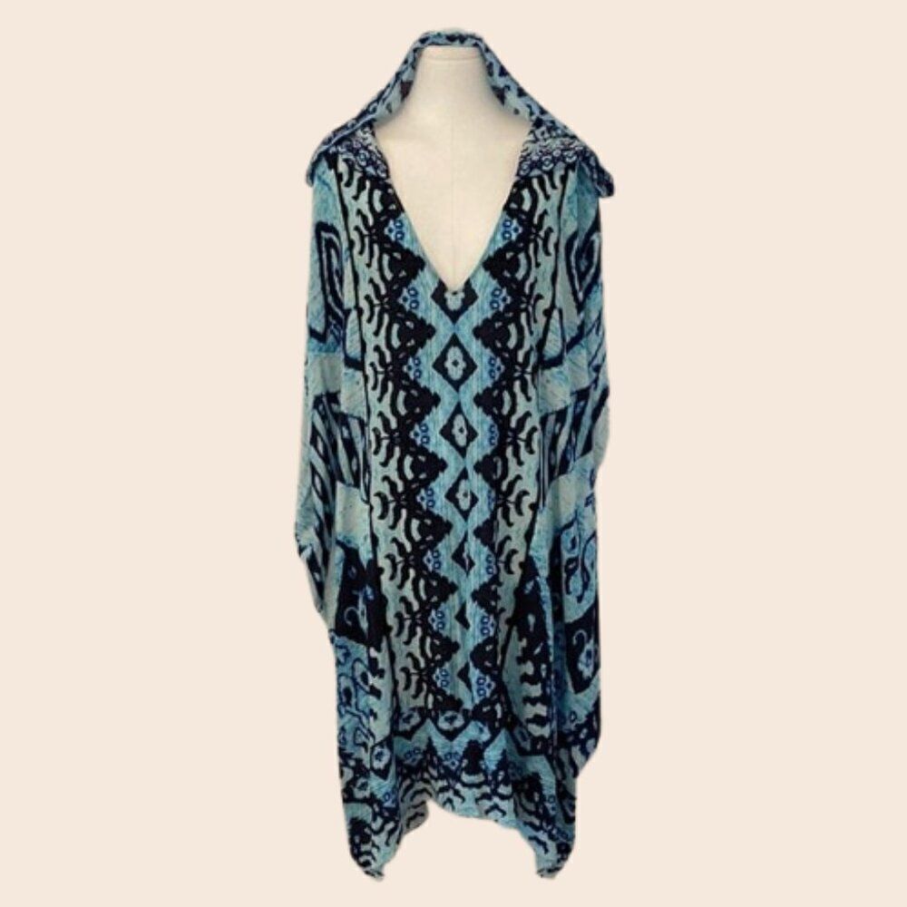 Blue Rococo Sand Blue Embellished Hooded Kaftan Size Small
